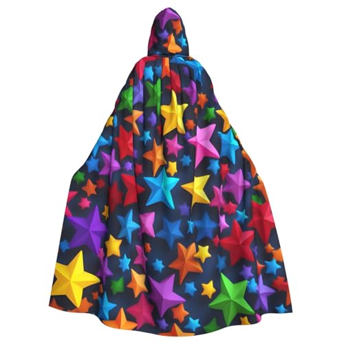 ABYchdd Kapuzenumhang mit buntem Sternen-Aufdruck, Unisex, langer Umhang für Cosplay/Party von ABYchdd