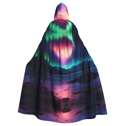 ABYchdd Kapuzenumhang mit dunklem Nordlichteraufdruck, Halloween, Erwachsene, Unisex, langer Umhang für Cosplay/Party von ABYchdd
