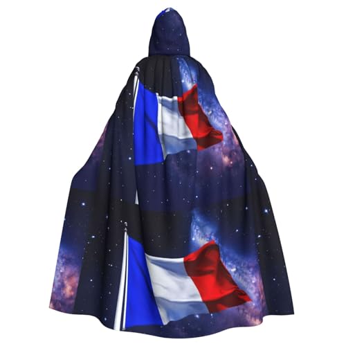 ABYchdd Kapuzenumhang mit französischer Flagge, Unisex, langer Umhang für Cosplay/Party von ABYchdd