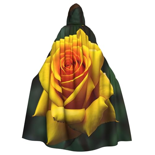 ABYchdd Kapuzenumhang mit gelbem Rosenbild, Halloween, Erwachsene, Unisex, mit Kapuze, langer Umhang für Cosplay/Party von ABYchdd