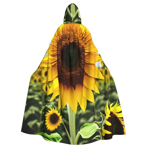 ABYchdd Kapuzenumhang mit gelbem Sonnenblumen-Druck, Unisex, langer Umhang für Cosplay/Party von ABYchdd