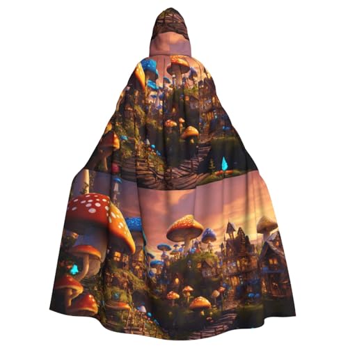 ABYchdd Kapuzenumhang mit magischem Pilz-Druck, Unisex, langer Umhang für Cosplay/Party von ABYchdd