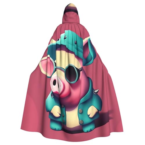 ABYchdd Kapuzenumhang mit süßem Schweine-Druck, Unisex, langer Umhang für Cosplay/Party von ABYchdd