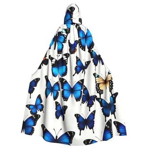ABYchdd Kapuzenumhang mit vielen blauen Schmetterlingen, Unisex, langer Umhang für Cosplay/Party ABYchdd Kapuzenumhang mit vielen blauen Schmetterlingen, Unisex, langer Umhang für Cosplay/Party von ABYchdd