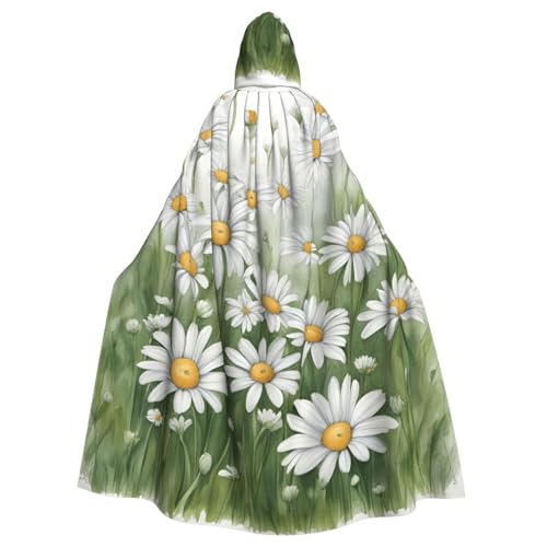 ABYchdd Kapuzenumhang mit weißem Gänseblümchen-Druck, Unisex, langer Umhang für Cosplay/Party von ABYchdd