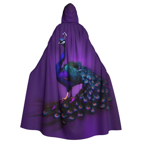 ABYchdd Lila Pfauenmuster Druck Halloween Erwachsene Kapuzenumhang Unisex Kapuze Robe Umhang Langer Umhang für Cosplay/Party von ABYchdd