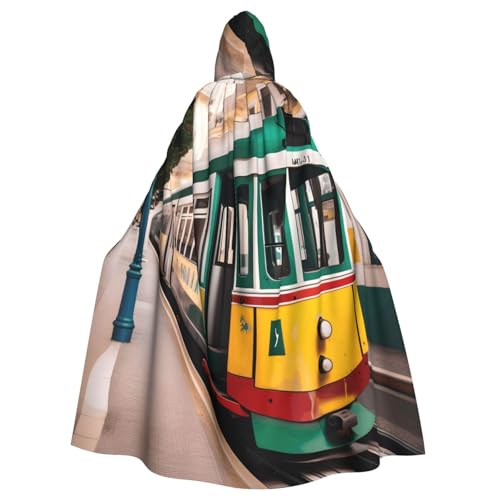 ABYchdd Lissabon Tram Muster Druck Halloween Erwachsene Kapuzenumhang Unisex Kapuzenmantel Umhang Langer Umhang für Cosplay/Party von ABYchdd