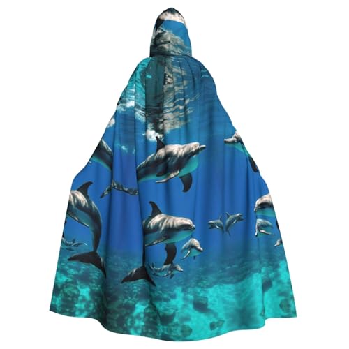 ABYchdd Lustiger Kapuzenumhang mit Tier-Delfin-Druck, für Erwachsene, Unisex, langer Umhang für Cosplay/Party von ABYchdd