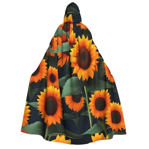 ABYchdd Oranger Sonnenblumen-Druck, Kapuzenumhang für Erwachsene, Halloween, ideal für Cosplay, Partys und mehr von ABYchdd