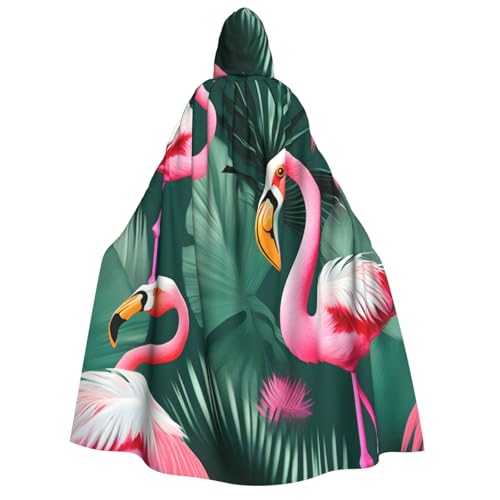 ABYchdd Palmblatt- und Flamingo-Paar-Aufdruck, Kapuzenumhang für Erwachsene, Halloween, ideal für Cosplay, Partys und mehr von ABYchdd
