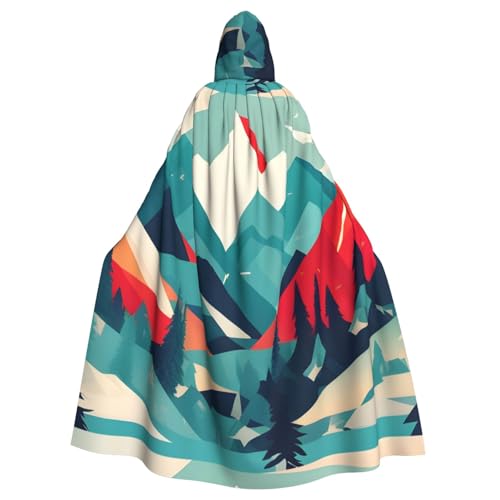 ABYchdd Reise-Umhang mit Berglandschaft, Druck, Halloween, Erwachsenen-Kapuzenmantel, Unisex, langer Umhang für Cosplay/Party von ABYchdd