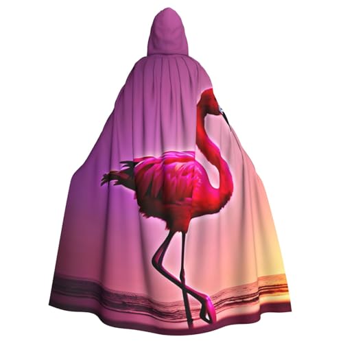 ABYchdd Rosafarbener Flamingo-Muster für Halloween, Erwachsene, Kapuzenumhang, Unisex, langer Umhang für Cosplay/Party von ABYchdd