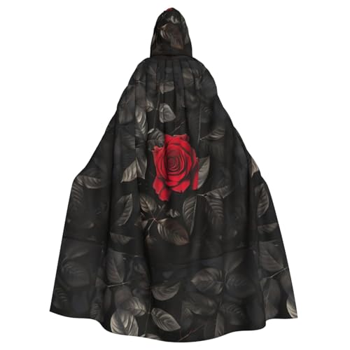 ABYchdd Rote Rose und schwarze Blätter Druck Halloween Erwachsene Kapuzenumhang Unisex Kapuzenmantel Umhang langer Umhang für Cosplay/Party von ABYchdd