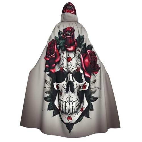 ABYchdd Roter Rosen-Totenkopf-Aufdruck, Kapuzenumhang für Erwachsene, Halloween, ideal für Cosplay, Partys und mehr von ABYchdd