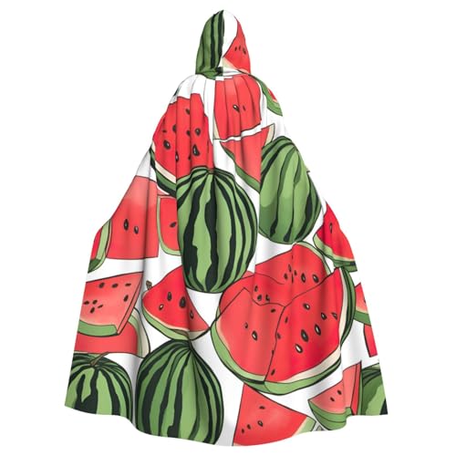 ABYchdd Roter Wassermelonen-Druck, Halloween-Umhang mit Kapuze, Unisex, langer Umhang für Cosplay/Party von ABYchdd