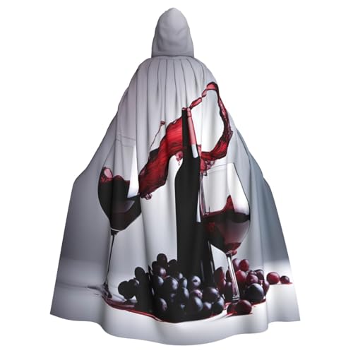 ABYchdd Roter Wein-Aufdruck, Halloween-Umhang mit Kapuze, Unisex, langer Umhang für Cosplay/Party von ABYchdd