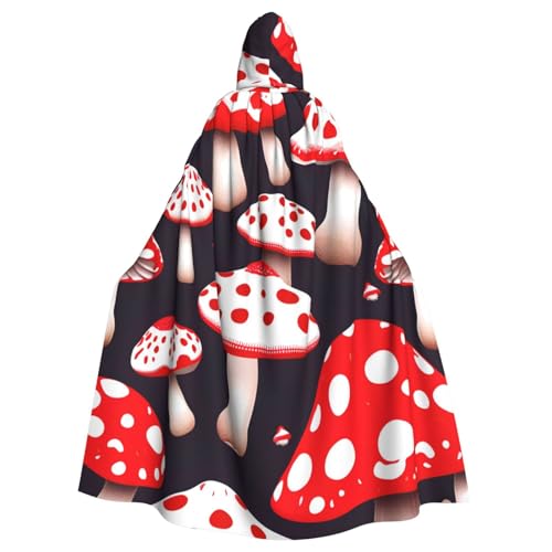 ABYchdd Roter weißer und Pilzdruck, Halloween-Umhang mit Kapuze, Unisex, langer Umhang für Cosplay/Party von ABYchdd