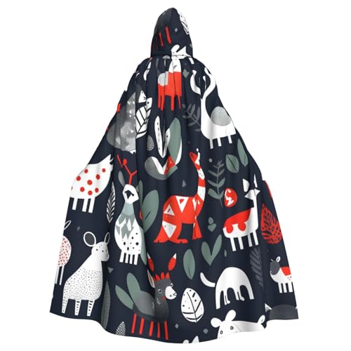 ABYchdd Skandinavischer Tierdruck Halloween Erwachsene Kapuzenumhang Unisex Kapuze Robe Umhang Langer Umhang für Cosplay/Party von ABYchdd