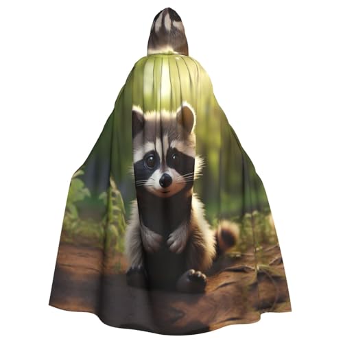 ABYchdd Süßer Waschbär-Druck, Halloween-Umhang mit Kapuze, Unisex, langer Umhang für Cosplay/Party von ABYchdd