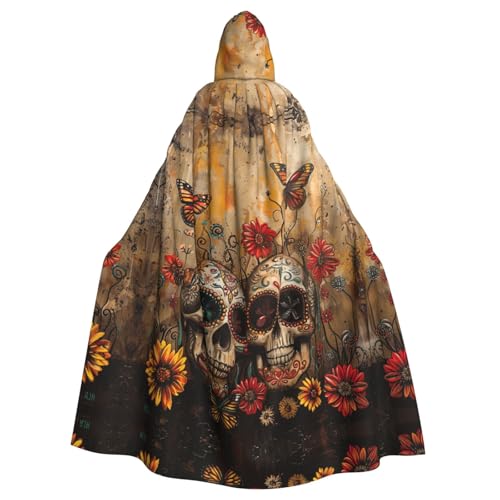 ABYchdd Sugar Skulls Schmetterling Print Halloween Erwachsene Kapuzenumhang Unisex Kapuzenmantel Umhang Langer Umhang für Cosplay/Party von ABYchdd