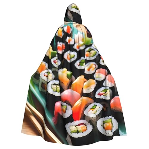 ABYchdd Sushi-Druck, Halloween-Umhang mit Kapuze, Unisex, langer Umhang für Cosplay/Party von ABYchdd