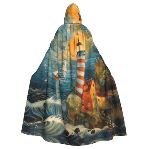 ABYchdd The Seaside Lighthouse Print Halloween Adult Hooded Cloak, Unisex Hooded Robe Cloak Long Cape For Cosplay/Party von ABYchdd