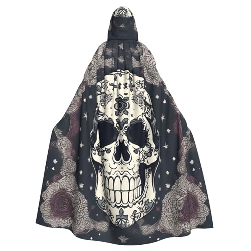 ABYchdd Totenkopf-Yoga- und Blumendruck, Halloween, Erwachsenen-Kapuzenumhang, Unisex, langer Umhang für Cosplay/Party von ABYchdd