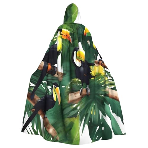 ABYchdd Tukane Papagei Palme Blätter Druck Halloween Erwachsene Kapuzenumhang Unisex Kapuzenmantel Umhang Langer Umhang für Cosplay/Party von ABYchdd
