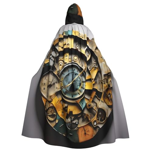 ABYchdd Uhr Kunstdruck Halloween Erwachsene Kapuzenumhang Unisex Kapuze Robe Umhang Langer Umhang für Cosplay/Party von ABYchdd
