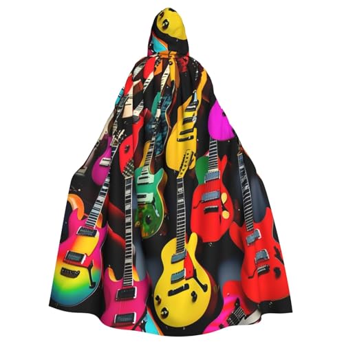 ABYchdd Umhang mit buntem Gitarrendruck, Halloween, Erwachsenen-Kapuzenmantel, Unisex, langer Umhang für Cosplay/Party von ABYchdd