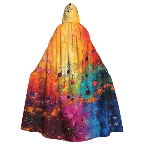 ABYchdd Umhang mit buntem Musiknoten-Druck, Halloween, Erwachsenen-Kapuzenmantel, Unisex, langer Umhang für Cosplay/Party von ABYchdd