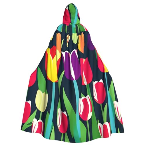 ABYchdd Umhang mit buntem Tulpenaufdruck, Halloween, Erwachsenen-Kapuzenmantel, Unisex, langer Umhang für Cosplay/Party ABYchdd Umhang mit buntem Tulpenaufdruck, Halloween, Erwachsenen-Kapuzenmantel, Unisex, langer Umhang für Cosplay/Party von ABYchdd