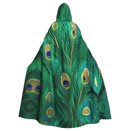 ABYchdd Umhang mit grüner Pfauenfeder-Aufdruck, Halloween, Erwachsenen-Kapuzenmantel, Unisex, langer Umhang für Cosplay/Party von ABYchdd