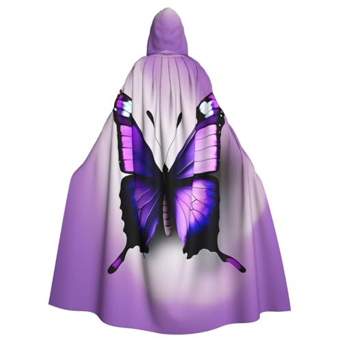 ABYchdd Violetter Schmetterlings-Aufdruck, Halloween, Erwachsenen-Kapuzenumhang, Unisex, langer Umhang für Cosplay/Party von ABYchdd