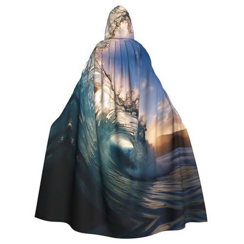 ABYchdd Wunderschöner Halloween-Kapuzenumhang mit Ozeanwellen-Druck, Unisex, langer Umhang für Cosplay/Party von ABYchdd