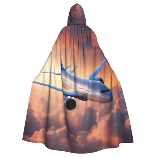 ABYchdd Wunderschöner Kapuzenumhang mit Himmelsflugzeug-Druck, für Erwachsene, Unisex, langer Umhang für Cosplay/Party von ABYchdd