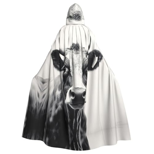 Kapuzenumhang mit Kuh in Schwarz-Weiß-Druck, für Erwachsene, Unisex, langer Umhang für Cosplay/Party von ABYchdd