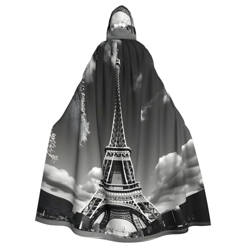 Paris Eiffelturm und Wolken-Druck, Halloween-Umhang mit Kapuze, Unisex, langer Umhang für Cosplay/Party von ABYchdd