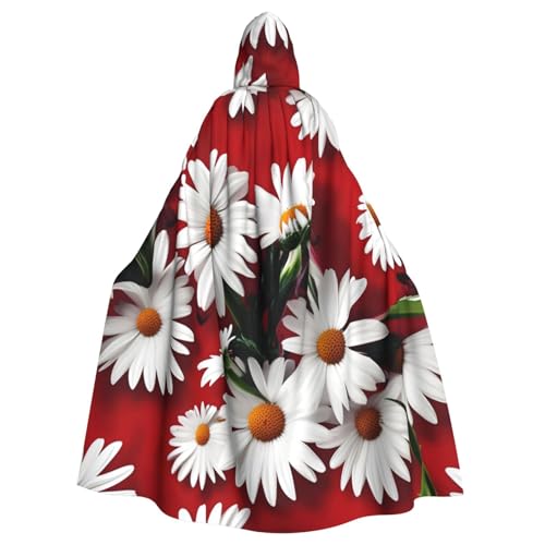 Rote Blume und weiße Gänseblümchen Druck Halloween Erwachsene Kapuzenumhang Unisex Kapuzenmantel Umhang langer Umhang für Cosplay/Party von ABYchdd