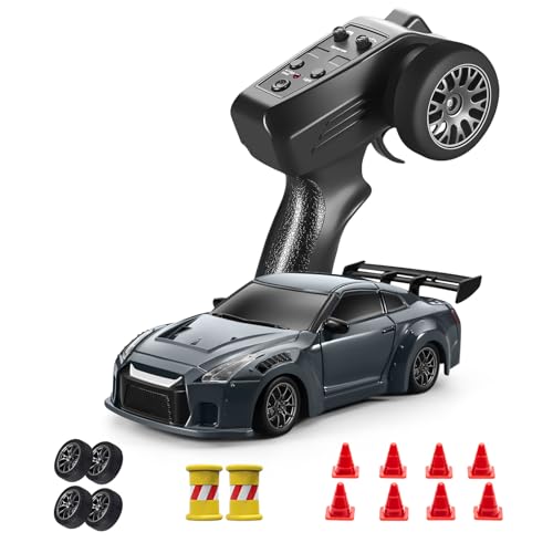 ACAMMZAR Drift Auto Ferngesteuertes mit Gyro, 1:43 Mini RC Drift Car Vollproportional, 18KM/H 4WD RC Auto mit LED-Leuchten, 30 Minuten Spielzeit, für Erwachsene und Kinder, Grau von ACAMMZAR