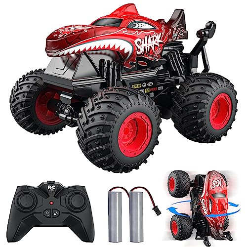 ACAMMZAR Ferngesteuertes Auto, 2.4GHz 20+km/h Ferngesteuertes RC Monster Truck mit 2 Akkus 60 Mins+, RC Stunt Spielzeug Auto Sprühnebel Musik, für 6 7 8 9 10 Jahre Alte Kinder Erwachsene, Rot von ACAMMZAR