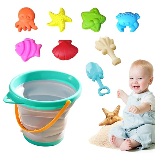 ACAREY Strandspielzeug Set, Sandspielzeug Faltbarer Strandeimer Eimer Sandförmchen Für Kinder, Sandkasten Spielzeug Wasserspielzeug Sandschaufel Sandeimer Für Sandkasten Pool Camping (Grün Set) von ACAREY