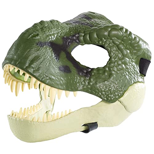 Dino Maske für Halloween Deko, Dino Maske mit Beweglichem Kiefer, Halloween Realistische Dinosaurier Kopf Latex Maske, Raptor Dinosaurier Maske für Kinder und Erwachsene Gartenparty Deko (Grün) von ACAREY