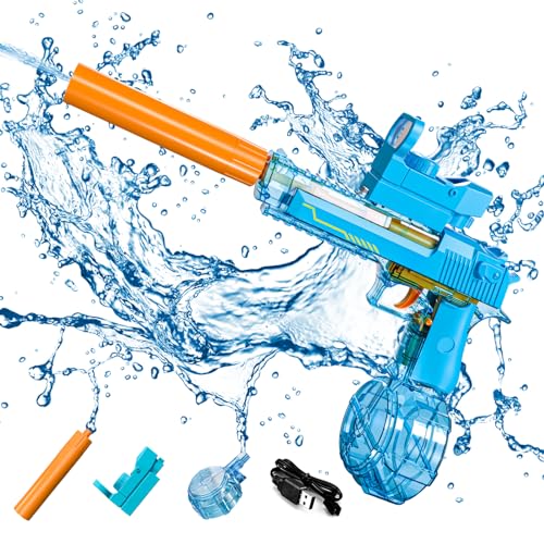 Elektrisch Wasserpistole Für Kinder Erwachsene, Wasserpistole Spielzeug Wasserspritzpistole mit Groß Kapazität & Langer Reichweiter Für Party Badestrand Sommer Pool Wasserspielzeug (Blau A) von ACAREY