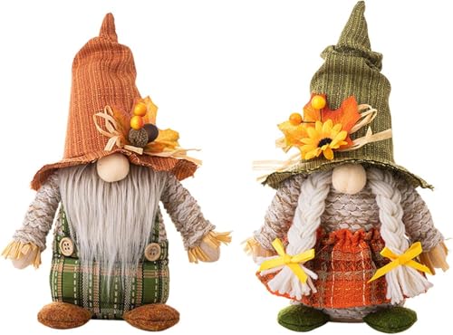 Herbstdeko Wichtel 2 Stück Herbst Deko Erntedankwichtel Herbst Zwerg Handgemachte Plüsch Puppe Figuren Dekoration mit Ahornblatt Deko für Thanksgiving Weihnachten Baum Tisch Geschenke von ACAREY