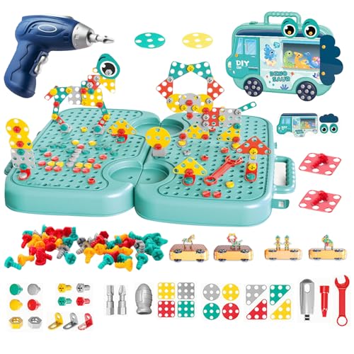 Montessori Spielzeugkiste mit Bohrmaschine, 223pcs Magic Montessori Play Toolbox, 2024 Creativity Tool Box with Drill, Mosaic Puzzle Toy Drill Screw Tool Set Montessori Spielzeug ab 3 Jahre (A) von ACAREY