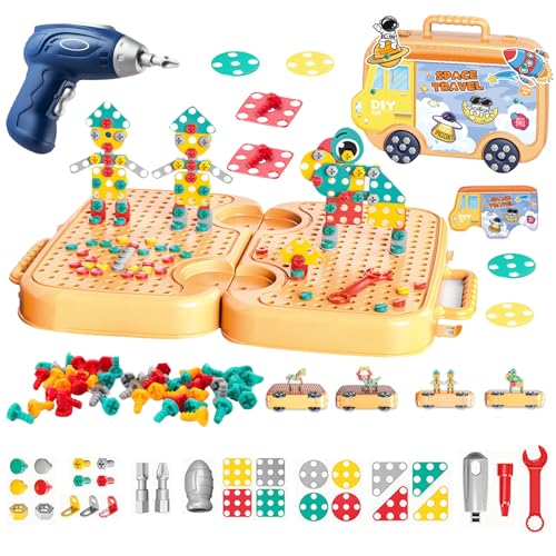 Montessori Spielzeugkiste mit Bohrmaschine, 223pcs Magic Montessori Play Toolbox, 2024 Creativity Tool Box with Drill, Mosaic Puzzle Toy Drill Screw Tool Set Montessori Spielzeug ab 3 Jahre (B) von ACAREY