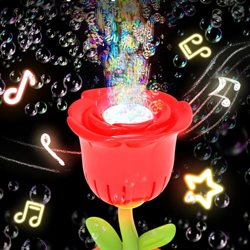 Seifenblasenmaschine Automatische Seifenblasenpistole für Kinder mit LED & Musik, 20.000+ Blasen/Minute, Blumen Seifenblasen Pistole mit Seifenblasen Flüssigkeit, Blasenspielzeug für Kinder (Rosa) von ACAREY