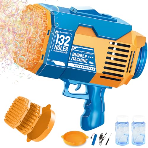 Seifenblasenmaschine Für Kinder mit 132/73 Löchern, Seifenblasenpistole Automatische Seifenblasenmacher Mit Licht, 2 Seifenblasen Flüssigkeit, Party/Hochzeit Spielzeug, Geschenke (Blau) von ACAREY