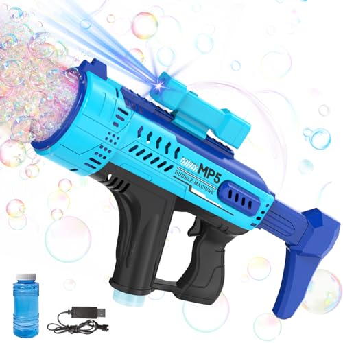 Seifenblasenmaschine Seifenblasenpistolefür Kinder 57 Loch Burst-Weltraumblasenmaschine, Bunte Licht Blasenmaschine Mit Lithiumbatterie, Abnehmbare Seifenblasenmaschine, MP5-Blasenmaschine (Blau) von ACAREY
